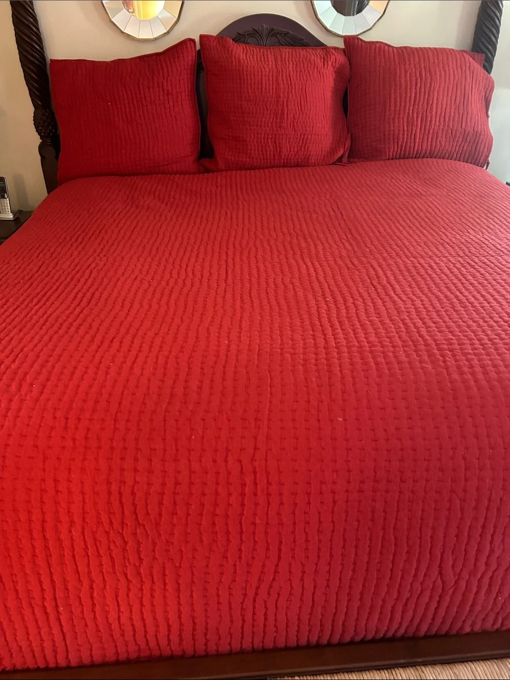 Pottery Barn brick  Red  king size Quilted Coverlet with Shams